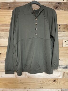 Doe & Rae size Large Olive Green Soft Utility Pullover Hoodie